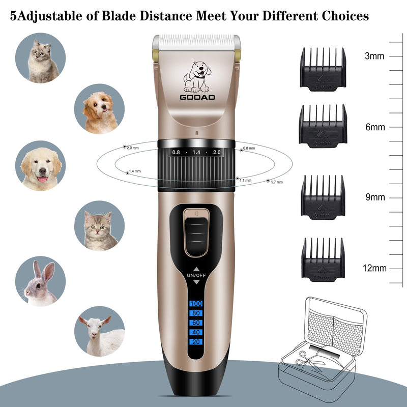 Gooad 14 Pcs Dog Clippers Low Noise 2 in 1 with USB Rechargeable 2200MA Cordless Electric Quiet Pets Hair Trimmers Set,Dog Grooming Clippers Kits Shaver Shears Dog Nail Clippers - for Dogs Cats - PawsPlanet Australia