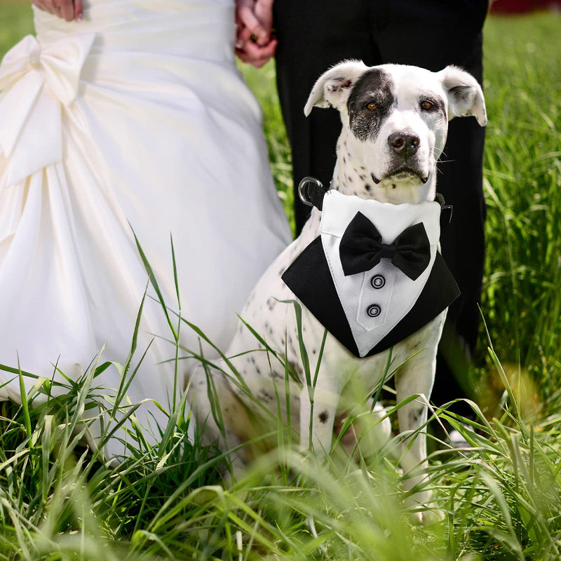 Formal Dog Tuxedo Bandana Dog Wedding Bandana Dog Collar with Bow Tie and Neck Tie Designs Adjustable Black Collar Formal Tux Dog Bowtie Adjustable Neckerchief (Black, S) - PawsPlanet Australia