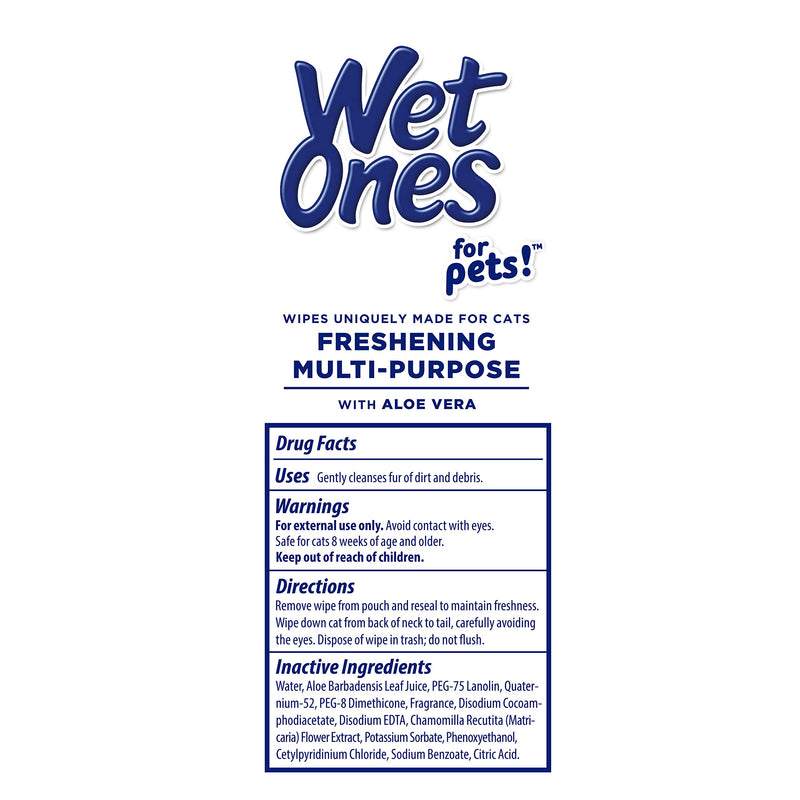 [Australia] - Wet Ones for Pets Freshening Multipurpose Wipes for Cats with Aloe Vera | Easy to Use Cat Cleaning Wipes, Freshening Cat Grooming Wipes for Pet Grooming in Fresh Scent | 50 ct Cannister Cat Wipes 50 Count 