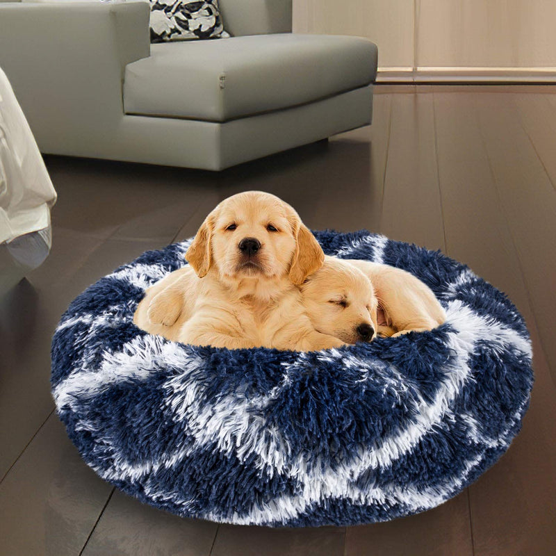 INVENHO Orthopedic Dog Bed Cat Bed for Small Medium Dogs Pet Bed Donut Cuddler Round Soft Calming Bed, Self Warming and Washable Sleeping Bed (16-Inch, White Blue) 16-Inch Blue White - PawsPlanet Australia