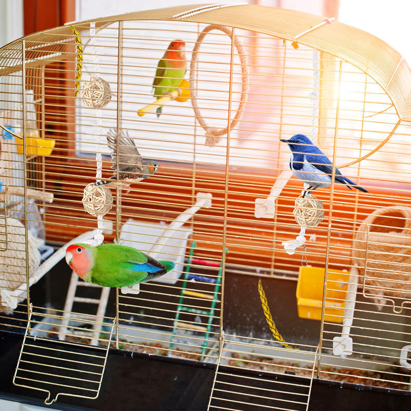 dafuhao Birds Toys Parrot Toys Set, 1 Pcs Bird Climbing Rope Net + 3 Pcs Climbing Cotton Ropes + 5 Pcs Rattan Balls Toy, Hanging Bed Toy Accessories for Rat Bird Hamster Training - PawsPlanet Australia