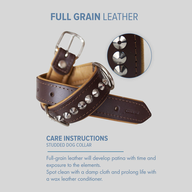 Corspet Full Grain Nappa Leather Dog Collar - Studded Leather Collar with Silver Nickel Plated Hardware | Super Soft Padded Double Sided | Extra Durable for Medium to X Large Dogs | Handmade in the EU Brown - PawsPlanet Australia