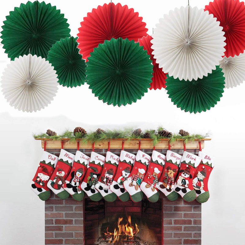 Ipalmay 12PCS Assorted Colors Hanging Tissue Paper Fans for Christmas Decorations(14", 10", Christmas Green, Red, White) - PawsPlanet Australia