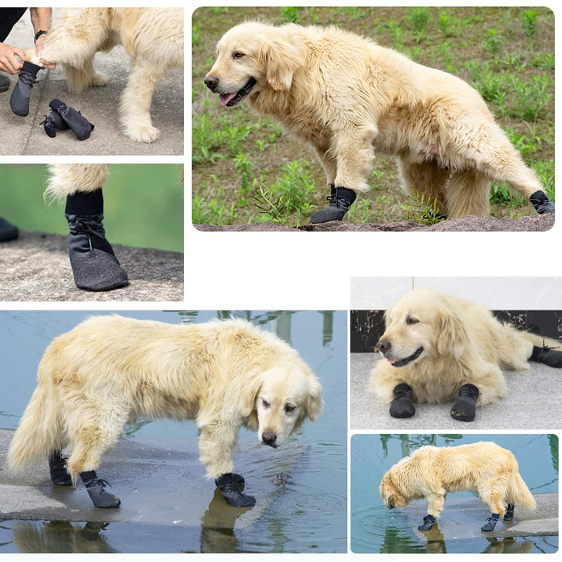 Pack of 4 Dog Socks, Waterproof Non-Slip Dog Shoes Dog Paw Protector Foot Cover Dog Rain Snow Shoes Socks (Black, 3#) 3# Black - PawsPlanet Australia