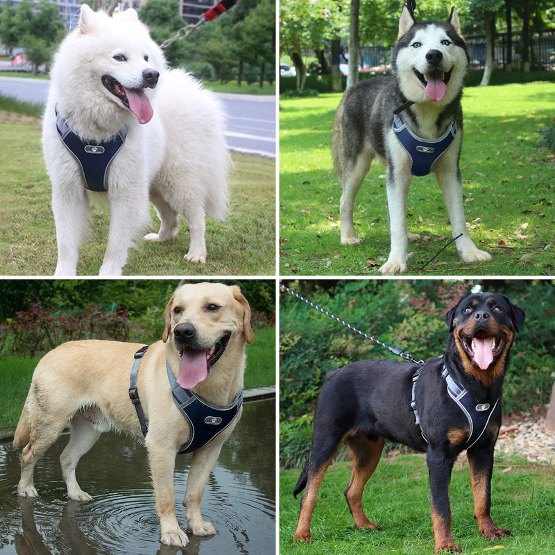 Reflective Dog Harness for Dogs No Choking Adjustable Dog Vest Straps No-Pull Adjustable Dog Harnesses Breathable Harness for Small Medium Large Dog Dark Blue M - PawsPlanet Australia