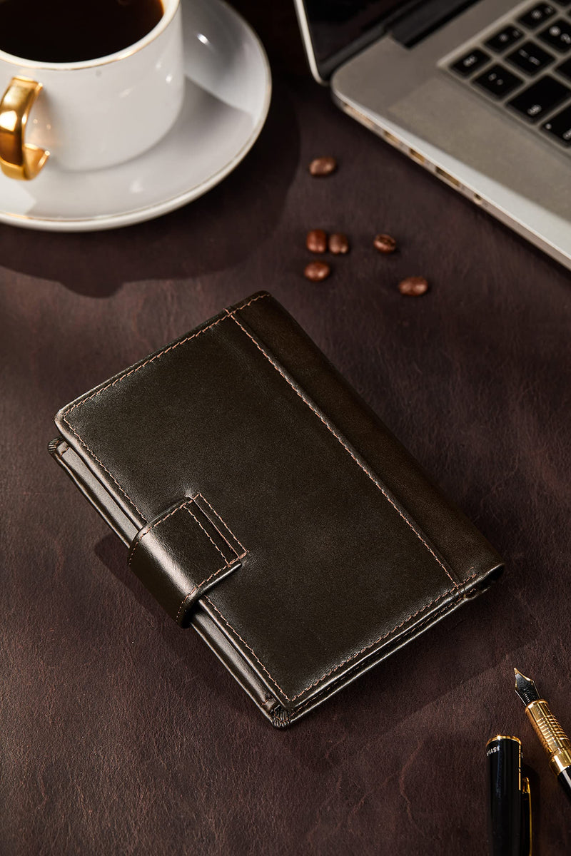 BRASS TACKS Leathercraft Vintage Handmade Full Leather Vertical Tri-Fold Wallet for Women RFID Blocking Small Multi Card Case Wallet Brown - PawsPlanet Australia