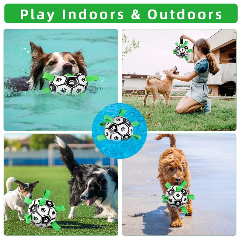 Dog Soccer Ball with Grab Tabs, Upgraded Interactive Dog Toys, Tug of War Dog Toy, Rubber Ball, Dog Water Toy, Herding Ball for Dogs, Funny Dog Toys for Small & Medium Dogs (Medium-Green 01) Medium-green 01 - PawsPlanet Australia