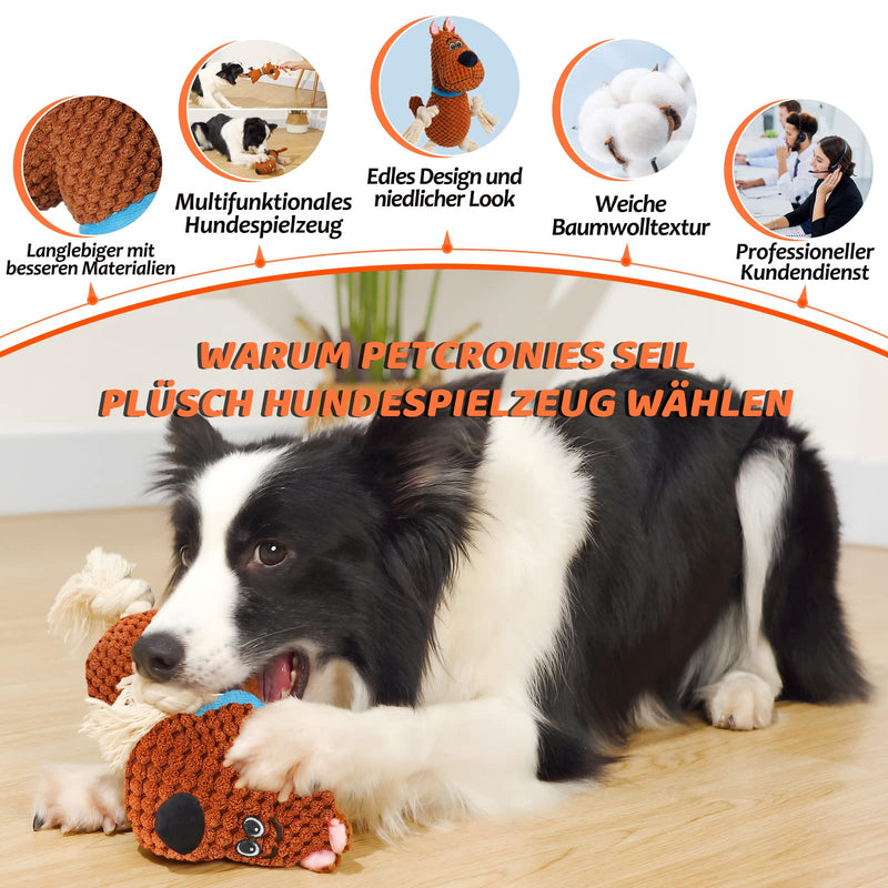 Petcronies Dog Toy Large Dogs, Tug of War Cuddly Toys for Dogs, Interactive Dog Toy Squeaky, Relieves Boredom Plush Chew Toy for Puppies Small Medium Dogs (Brown) Brown - PawsPlanet Australia