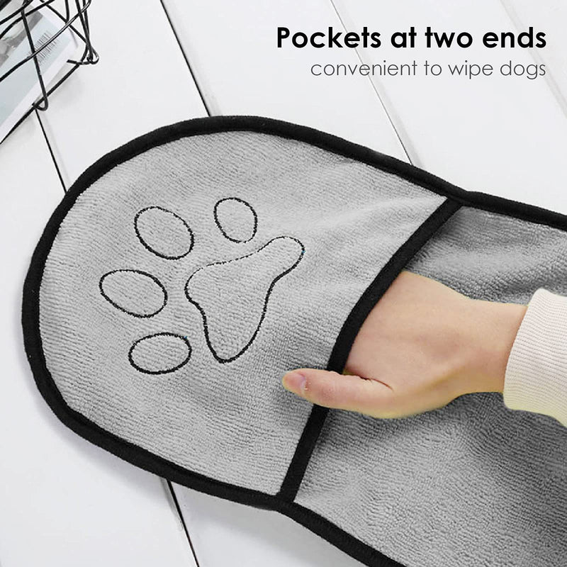 Nicoone Super Absorbent Dog Towel, Ultra Absorbent Pet Bath Towel Super Absorbent Quick Drying Pet Drying Towel with Pocket for Cats Dogs (Pink + Gray) - PawsPlanet Australia