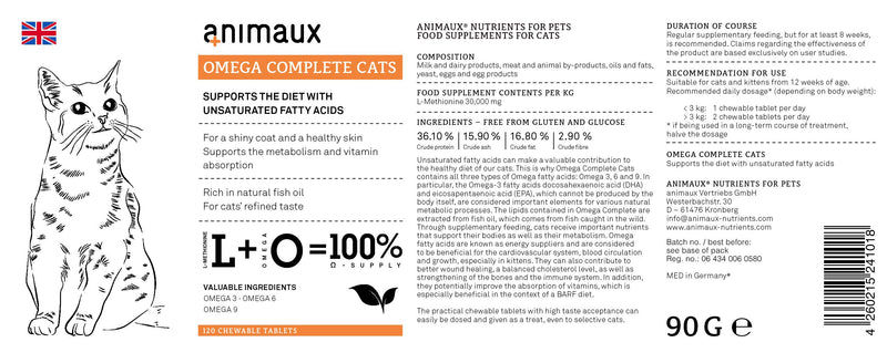 animaux - omega complete for cats fish oil tablets I Essential Omega 3,6 & 9 fatty acids to support metabolism, bone structure & cardiovascular system I BARF supplement with salmon oil for skin & coat - PawsPlanet Australia