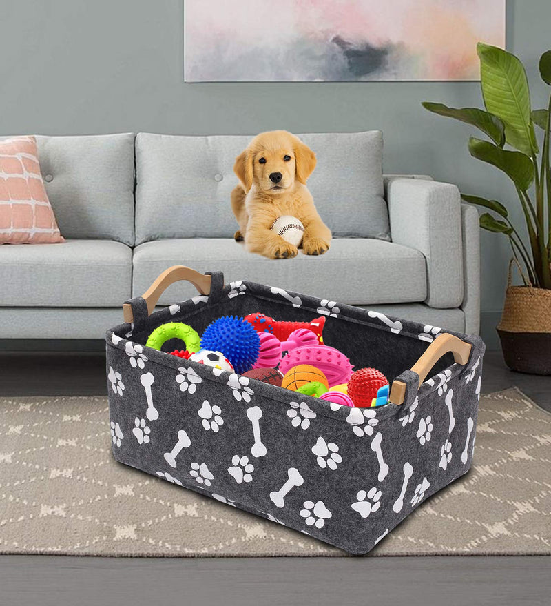 Brabtod Paw Folding Pet Toy Storage Bin for Organizer Pet Toy, Blankets, Leashes and Food In Printed “Dog Paws”Dog Bones-Gray Gray - PawsPlanet Australia