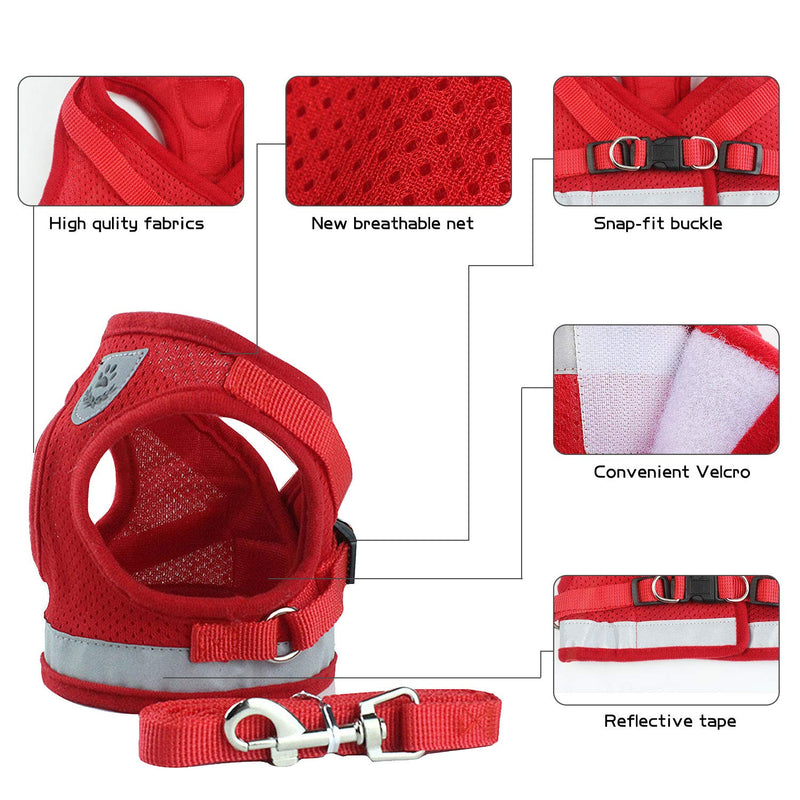 Shinmax Dog Harness Seat Belt Set,Reflective adjustable pet vest strap for small Medium Dogs,Breathable Chest Padded Mesh Adjustable Harnesses XS Red - PawsPlanet Australia