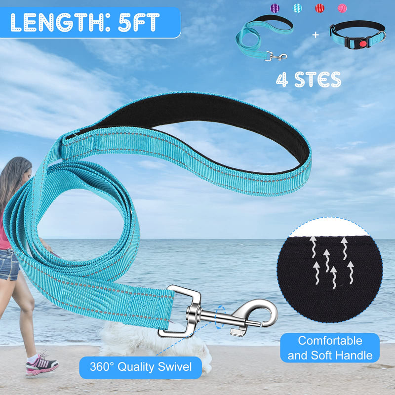 4 Sets Martingale Dog Collar and Leash Set Soft Reflective Nylon Dog Collar with Quick Release Buckle No Slip Adjustable Breathable Dog Collar for Small Medium Large Dogs, Blue, Pink, Red, Purple - PawsPlanet Australia