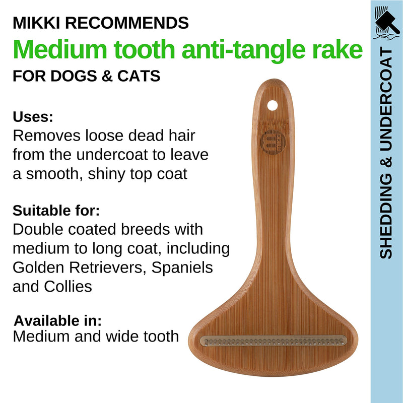 Mikki Bamboo Dog Puppy Grooming Anti-Tangle Rake , Dematting Shedding Tool, Removes Knots, Tangles, Matts, for Medium/Double Hair Coat, Handmade from Natural Bamboo - PawsPlanet Australia