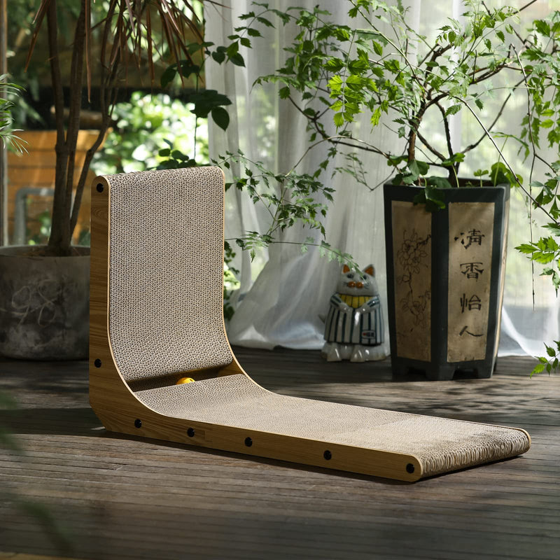 FUKUMARU cat scratching board, 68 cm high L-shaped scratching board for cats, durable cat scratching board with ball toy, cat scratching furniture made of high-quality cardboard for walls and corners, large format - PawsPlanet Australia
