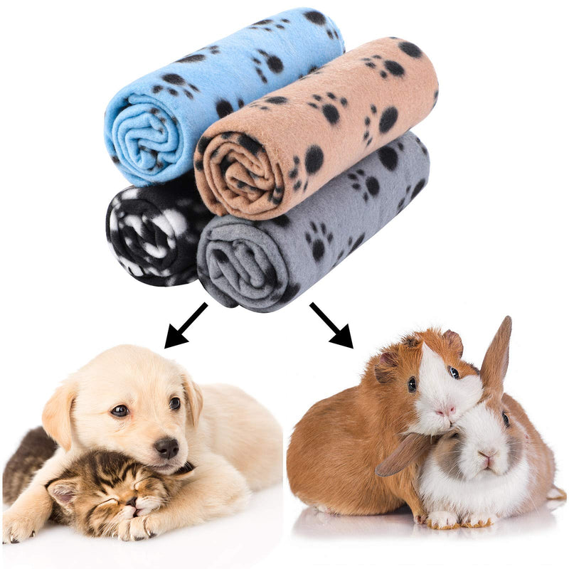 Aodaer Pack of 4 Pet Blankets with Paw Prints Pet Cushion Animals Blanket Puppy Dog Blanket for Small Animals, Black, Grey, Beige, and Light Blue, 60 x 70 cm Black,Grey,Beige,Light Blue - PawsPlanet Australia