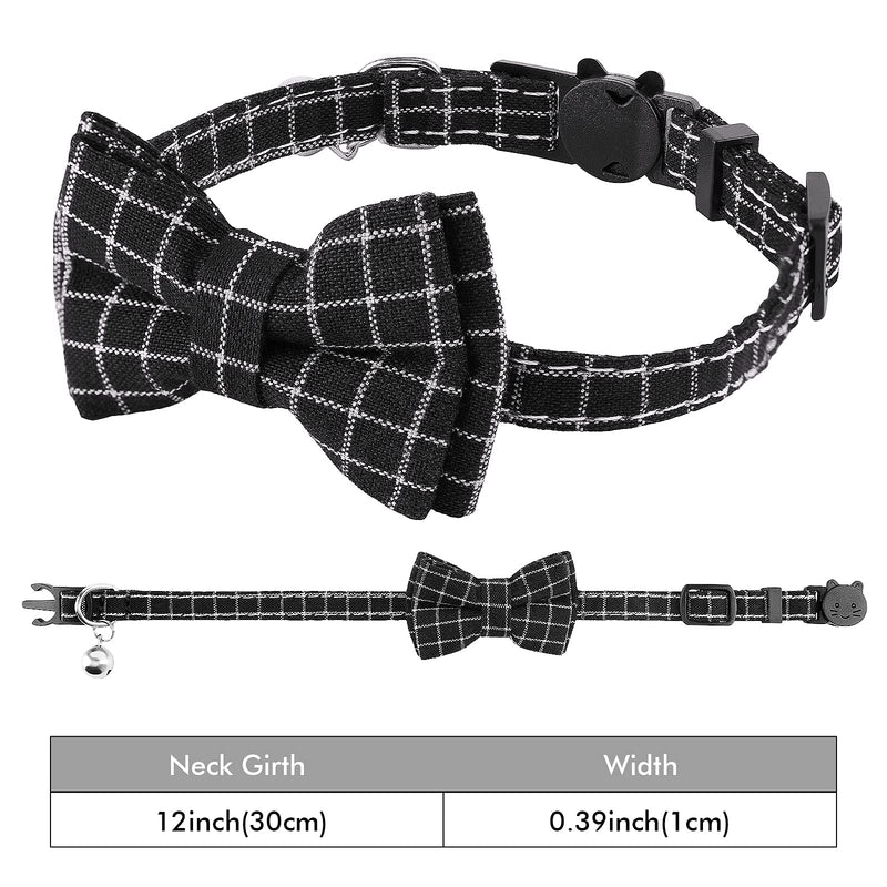 CHOIEO 2 Pcs Cat Collars with Bow Ties and Bell, Plaid Patterns, Breakaway Safety Buckle Kitten Collars, Adjustable & Comfortable Pet Collars Black+Navy Blue - PawsPlanet Australia