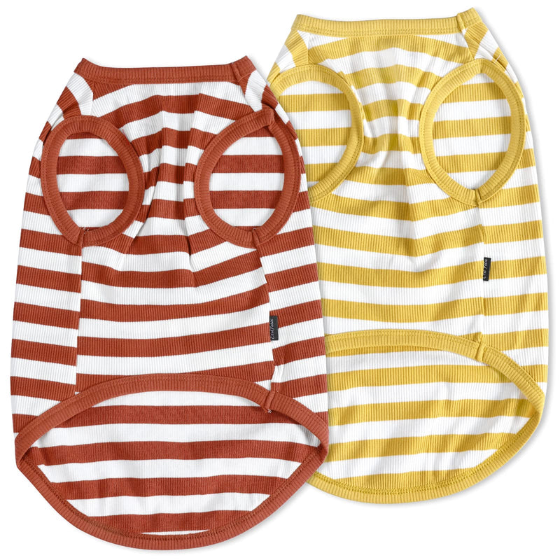 CtilFelix Dog Shirt Striped Dog Clothes Stretchy Vests Soft Cotton for Small Medium Large Dogs Boy Girl Puppy Clothes Lightweight Cat Outfit Kitten Tank Top Apparel T-Shirts Pack-2 Yellow & Rust L L - Chest ~17.7" / 9-17 lbs - PawsPlanet Australia