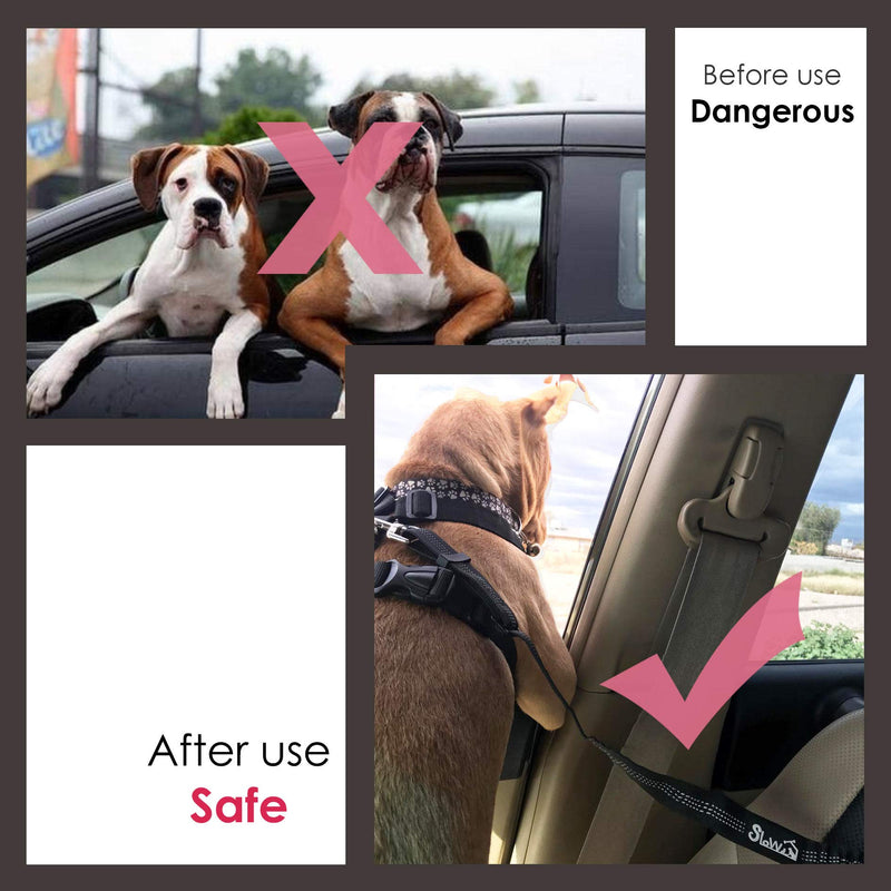 SlowTon Dog Seat belt, 2 Pack Adjustable Pet Car Headrest Restraint Puppy Clip Lead Safety SeatBelt with Elastic Bungee and Reflective Stripe Connect Dog Vehicle Harness black - PawsPlanet Australia