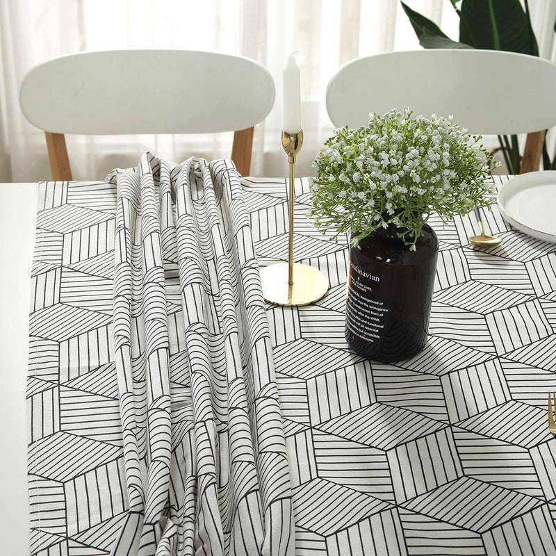 SASTYBALE Rectangle Tablecloth Geometric Style Cotton Linen Table Cloth Dust-Proof Table Cover for Kitchen Dinning Tabletop Decoration (Rectangle/Oblong, 52" x 70" (4-6 Seats), White) A-white Rectangle/Oblong, 52" x 70" (4-6 Seats) - PawsPlanet Australia