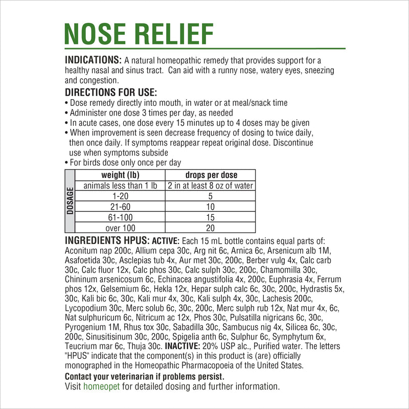 HomeoPet Nose Relief, Natural Sinus Relief for Pets, 15 Milliliters 15ml - PawsPlanet Australia