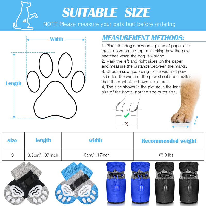 16 Pieces Dog Cat Boots Shoes Socks Set Includes 8 Pieces Non-Slip Puppy Pet Booties with Reflective Straps and 8 Pieces Breathable Dog Socks with Adjustable Straps for Small Dogs Pet Paw Protector - PawsPlanet Australia