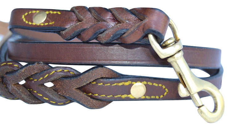 [Australia] - Soft Touch Collars - Leather Braided Dog Leash 4 FT x 1/2 INCH Brown with Cream Padded Handle 