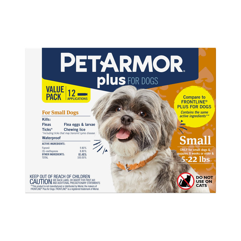 PetArmor Plus for Dogs Flea and Tick Prevention for Dogs, Long-Lasting & Fast-Acting Topical Dog Flea Treatment, 12 Count Small - PawsPlanet Australia