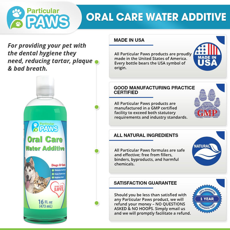 Particular Paws Fresh Breath Water Additive for Dogs and Cats - for Clean Teeth, Healthy Gums and Oral Care - 16oz - PawsPlanet Australia