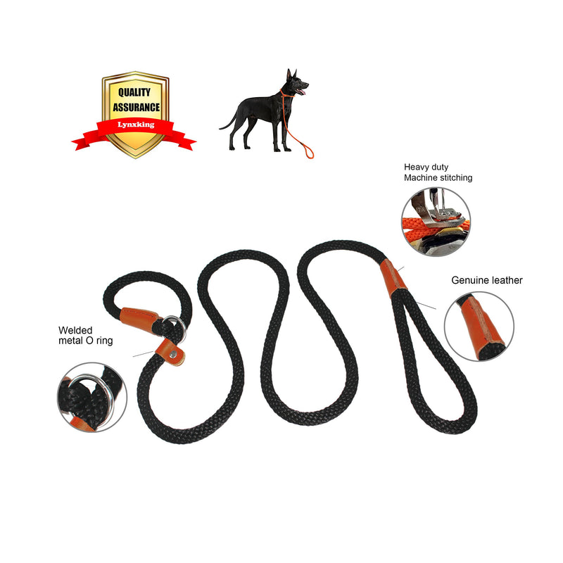 lynxking Dog Leash Slip Rope Lead Leash Strong Heavy Duty Braided Rope No Pull Training Lead Leashes for Medium Large and Small Dogs Black Small 3/8in x 6ft - PawsPlanet Australia