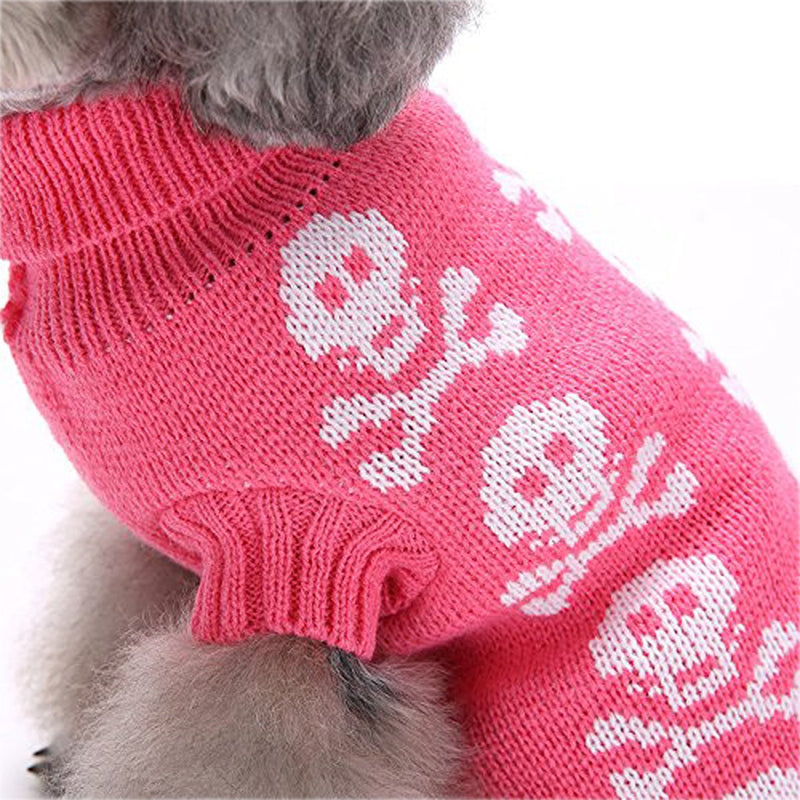 [Australia] - S-Lifeeling Skull Dog Sweater Holiday Halloween Christmas Pet Clothes Soft Comfortable Dog Clothes - Pink Dog - Back Length 12" 