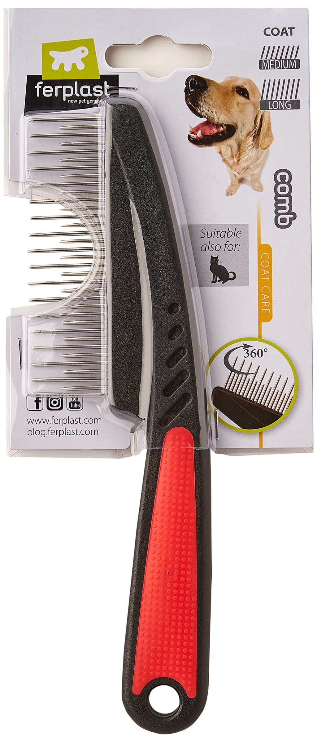 Ferplast 85878799 Dog scratching comb Gro 5878, with rotating teeth, dimensions: 19.8 x 1.4 x 5.5 cm - PawsPlanet Australia