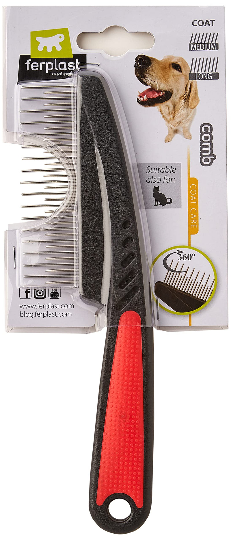 Ferplast 85878799 Dog scratching comb Gro 5878, with rotating teeth, dimensions: 19.8 x 1.4 x 5.5 cm - PawsPlanet Australia