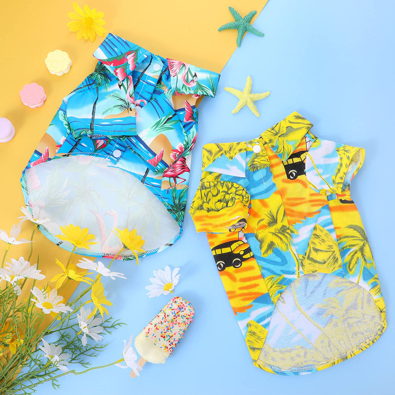 2 Pieces Hawaiian Dog Shirts Pet Summer T-Shirts Coconut Tree Flamingo Print Dog Clothes Pet Camp Shirts Dog Beach Apparels for Small to Medium Dogs and Cats (M Size) M Size - PawsPlanet Australia