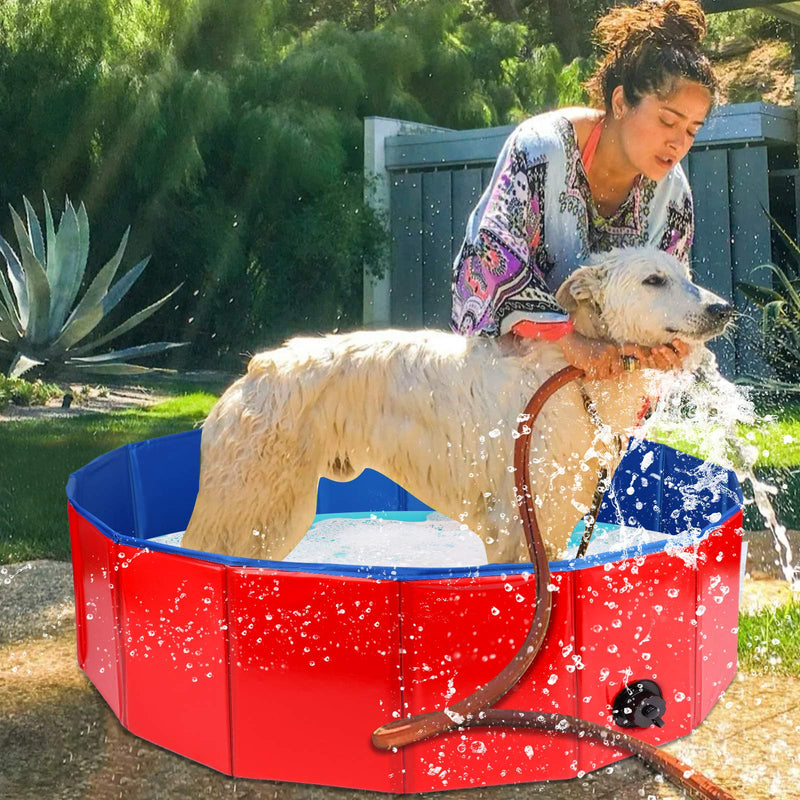 FREESOO Dog Swimming Pool Pet Paddling Pool Large Foldable Dog Bath Tub Portable Outdoor Gargen Pool for Puppy Cat Kids Red 80x30cm - PawsPlanet Australia