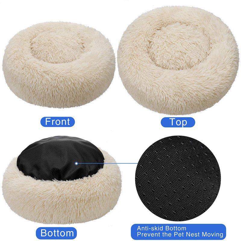 [Australia] - TAMOWA Dog Bed Cat Bed Comfortable Donut Cuddler Round Dog Bed for Small Medium Dogs Ultra Soft Calming Dog Bed, Self Warming, Improved Sleeping, Anti-Slip Base (Size 20"/24"/28"/31") 20” x 20” Beige 