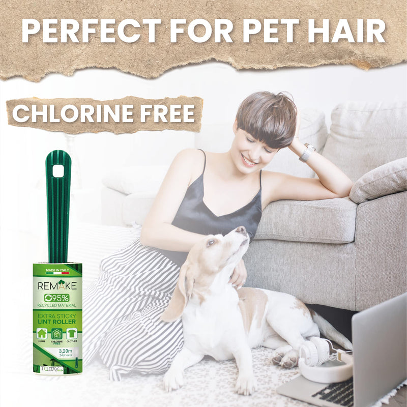 Today - Lint Roller 16 Refills + 2 Handles, 95% Recycled Material. Lint remover for pet hair, Extra sticky & Easy peeling. Brush suitable for Clothes, dog, cat, carpet. Made in Italy - PawsPlanet Australia