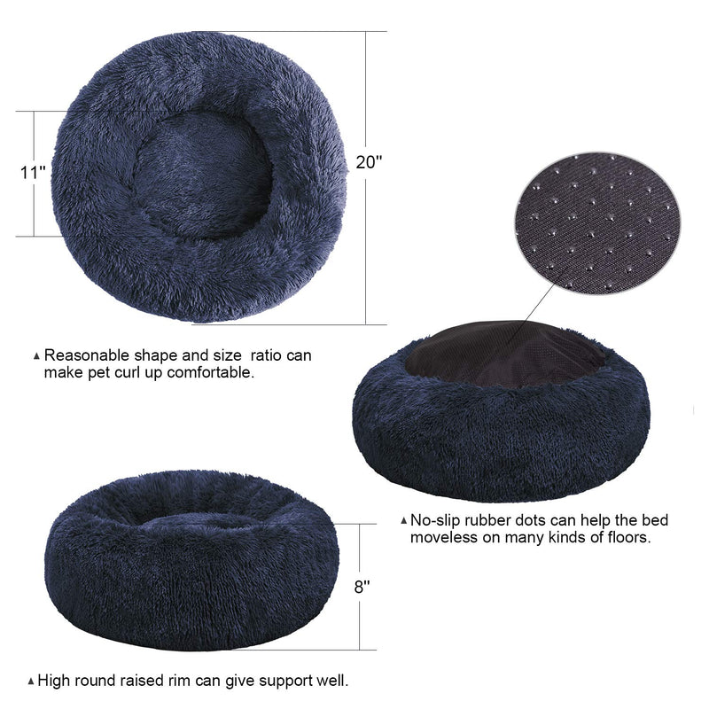 BEDELITE Cat Bed & Dog Bed 20X20 inch for Small Cat & Dog, Calming The Anxiety Cat & Dog, Fluffy Cute Donut Pet Bed in Shag Fur for Indoor Use (Blue) - Fit up to 15 LBs, Machine Washable 20x20 inches Blue - PawsPlanet Australia