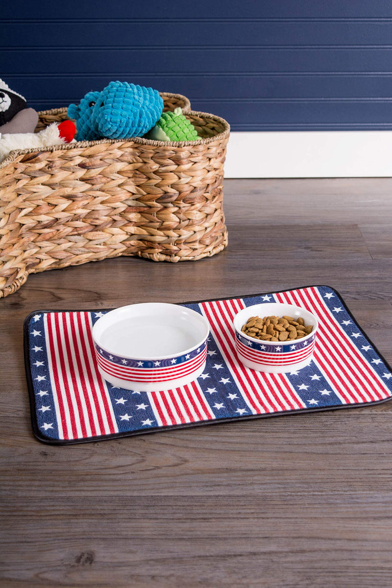 Bone Dry Stars & Stripes Patriotic Flag Ceramic Pet Bowl Small - PawsPlanet Australia