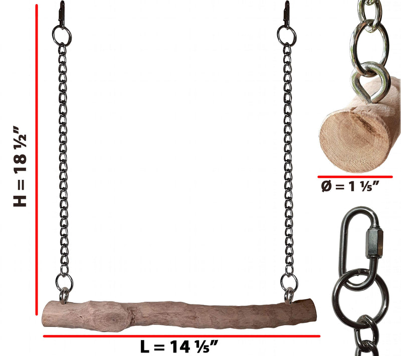 [Australia] - CraftMaven Coffeewood Bird Swing - 100% Natural Wood Cage Accessories for Medium to Large Pet Birds - Real Wooden Branch with Safe Metal Fixtures - Cozy and Decorative Hanging Playground and Perch 