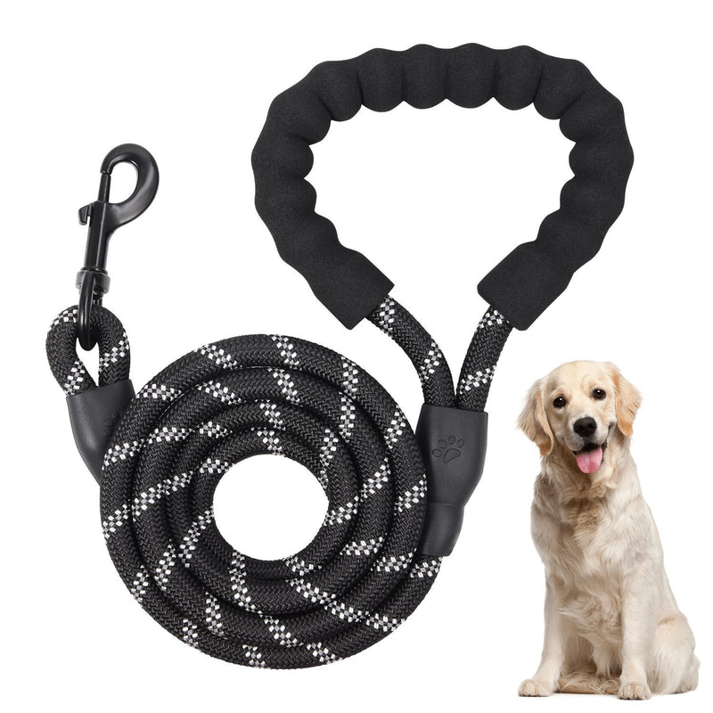 E-sunny Rope Dog Lead,Rope Twist Dog Lead Heavy Duty with High Reflective Thread and Soft Padded Control Handle,5FT Strong Dog Lead Durable and Multi-Colour for Small Medium Large Dog-Black Black - PawsPlanet Australia