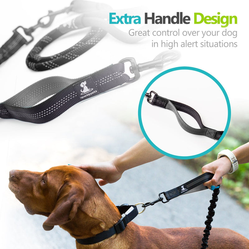 Heavy Duty Rope Bungee Lead for Large and Medium Dogs with Anti-pull for Shock Absorption - No Slip Reflective Leash for Outside (Black, For 1 Dog) Black - PawsPlanet Australia