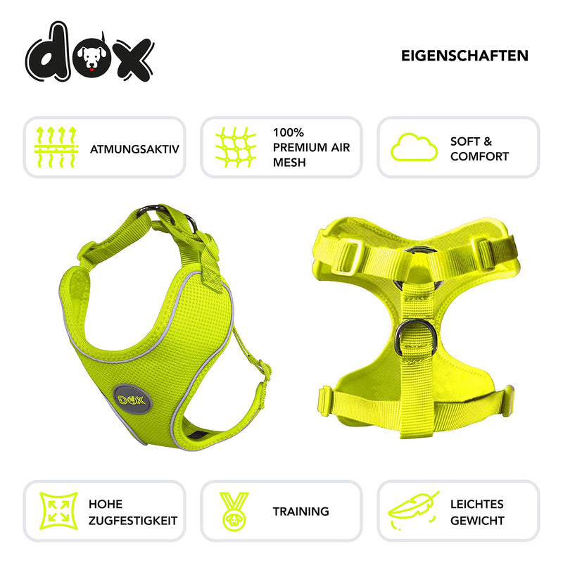 DDOXX Dog Harness, Reflective, Adjustable, Escape-Proof | Chest harness for small, medium-sized | Dog Harness Dog Cat Puppy Car | Cat Harness Puppy Harness | Yellow, S NECK: 20-28 cm | CHEST: 32-44 cm - PawsPlanet Australia