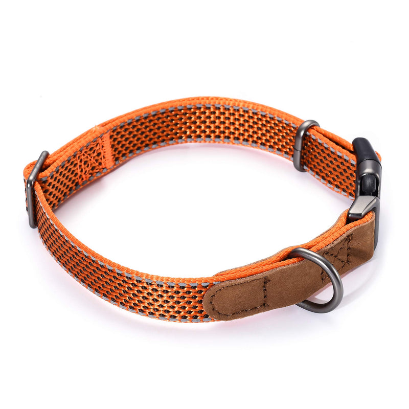 [Australia] - Mile High Life | Reflective Nylon Dog Collar | Small Dog Collar | Medium Dog Collar | Large Dog Collar | Leather Dog Collar Large Neck 15"-19" -55 lb Orange 