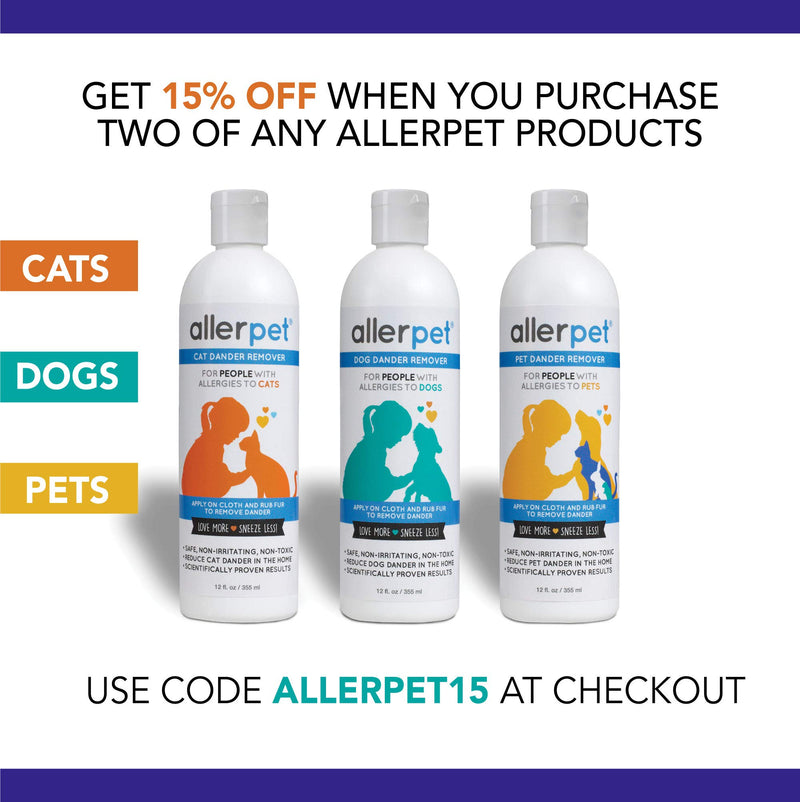 Allerpet Cat Dander Remover - 100% Non Toxic Pet Allergen Reducer - Scientifically Proven for Effective Cat Allergy Relief - Proudly USA Made (12oz) Single w/ Applicator Mitt - PawsPlanet Australia