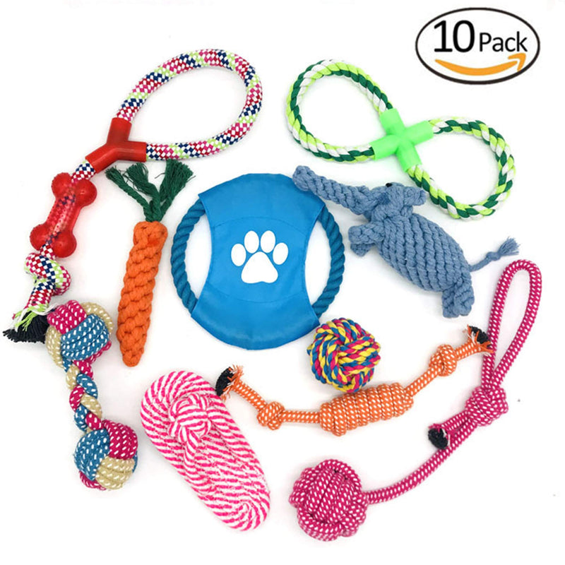 XUBX Pack Of 10 Puppy Dog Toys Kit, 10PCS Avoiding Dogs Boredom Anxiety Dog Chew Toys Set, Chew Toys Teething Training Rope Toys for Small and Medium Dog - PawsPlanet Australia