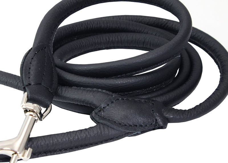 [Australia] - Dogs My Love 6ft Long Round Genuine Rolled Leather Dog Leash Small: 3/8" Black 