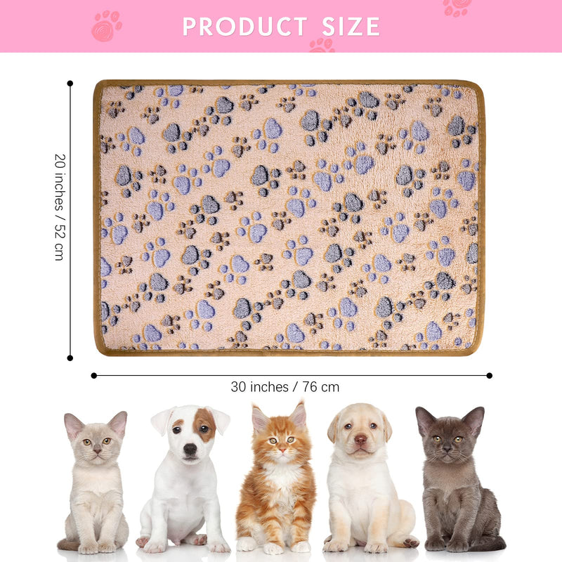 Pedgot 2 Pieces 30 x 20 Inches Soft Pet Blanket with Paw Print Fluffy Dog Cat Blanket Puppy Kitten Sleep Mat Pad for Dogs and Cats, Brown, Pink - PawsPlanet Australia