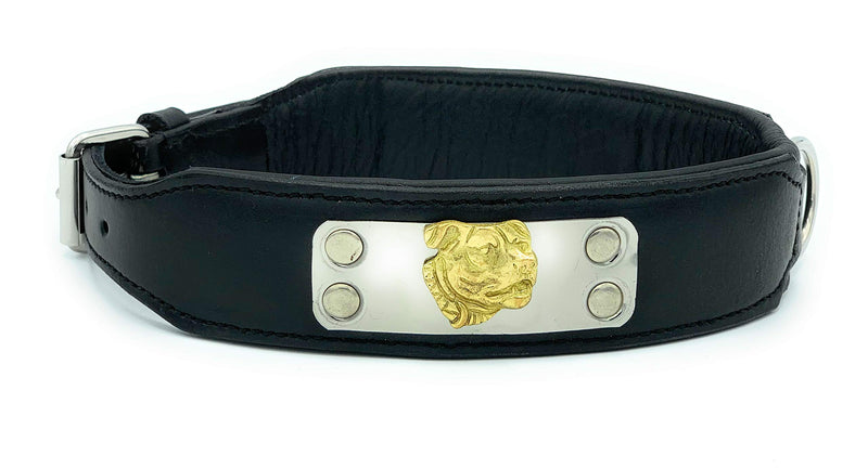 ASTILE LEATHER DOG COLLAR FOR STAFFY BLACK WITH EXCLUSIVE STUD GENUINE REAL LEATHER (NECK SIZE 16 INCH TO 19 INCH) NECK SIZE 16 INCH TO 19 INCH - PawsPlanet Australia