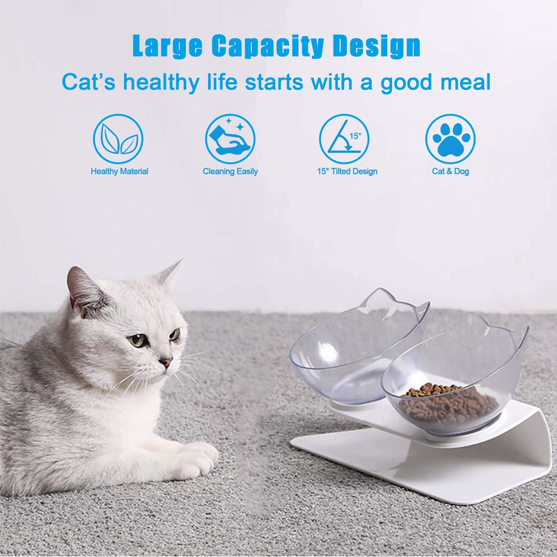 [Australia] - Double Cat Dog Bowls Elevated Cat Food Water Bowls with Raised Stand 15° Tilted Raised Pet Feeder Bowl for Cats and Small Dogs 